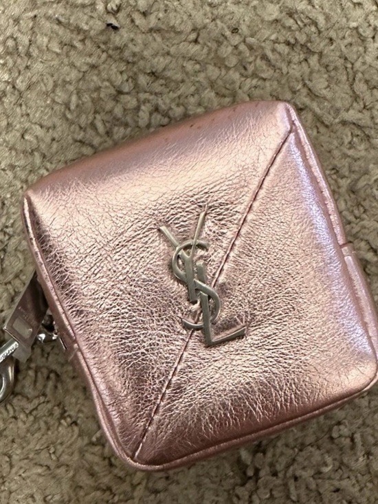 Saint Laurent Handbags - Saint Laurent YSL Jamie Cube Charm Pouch In Lamé Leather Metallic Pink